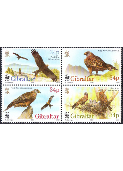 1996 - GIBILTERRA 4 valori WWF Fauna Nibbio 4 franobolli nuovi